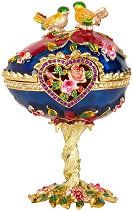 QIFU El Boyalı Emaye Faberge Yumurta Tarzı Dekoratif Menteşeli Takı Biblo Kutusu Benzersiz Hediye Ev Dekor İçin
