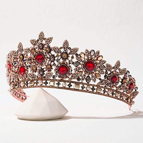 SWEETV Jewelred Kraliçe Taç Kadınlar için, Kırmızı Tiaras ve Taçlar, Düğün Tiara Gelin için, Kostüm Saç Aksesuarları için Doğum