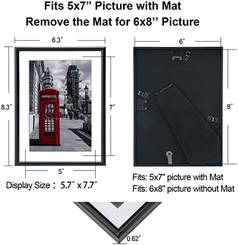 6x8 Resim Çerçevesi Siyah Mat İnce Modern Metal 4'lü Set, Yatay ve Dikey Masa ve Duvara Montaj için, Alüminyum Yüzer Çerçeveler