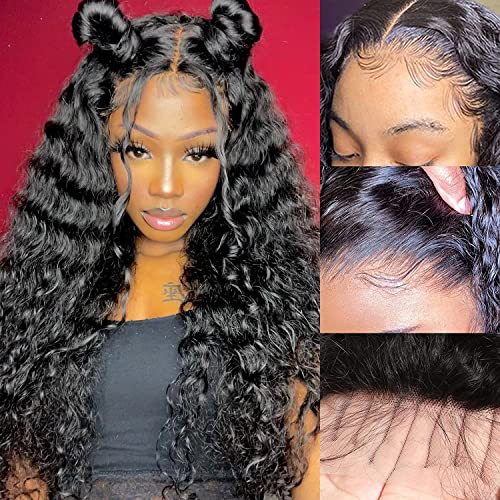 30 İnç Brezilyalı Kıvırcık insan saçı peruk Siyah Kadınlar ıçin Uzun Derin Dalga Dantel ön peruk insan saçı 13x4 ıslak ve dalgalı