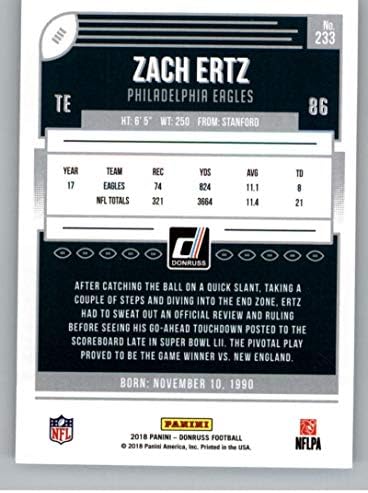 2018 Donruss Futbol 233 Zach Ertz Philadelphia Eagles Resmi NFL Ticaret Kartı