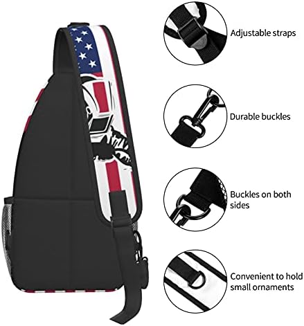 Kaynakçı Kaynak Retro Amerikan Bayrağı Göğüs Çantası Crossbody asma sırt çantası Unisex tek kollu çanta, Ayarlanabilir, Rahat