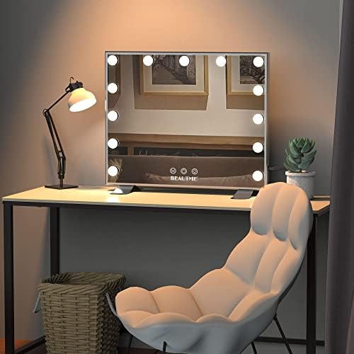 Işıklı Makyaj Aynası, 13 Kısılabilir LED Ampullü Büyük Hollywood Işıklı Makyaj Aynası, Akıllı Dokunmatik Kontrol, Masa Üstü veya