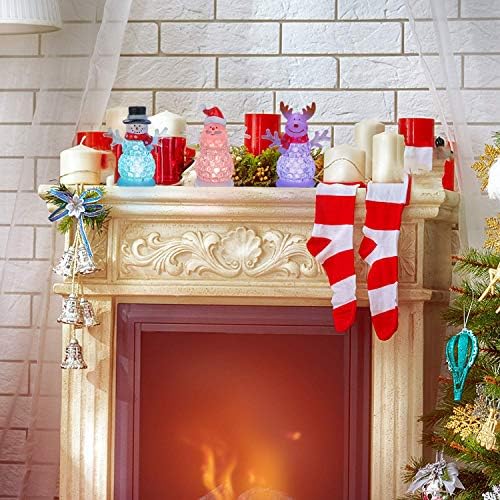 pearlstar Küçük Noel figürler ile renk değiştiren led ışık Pil Kumandalı masa dekorasyon için 3 Set Akrilik süsler, 4.5 inç ren
