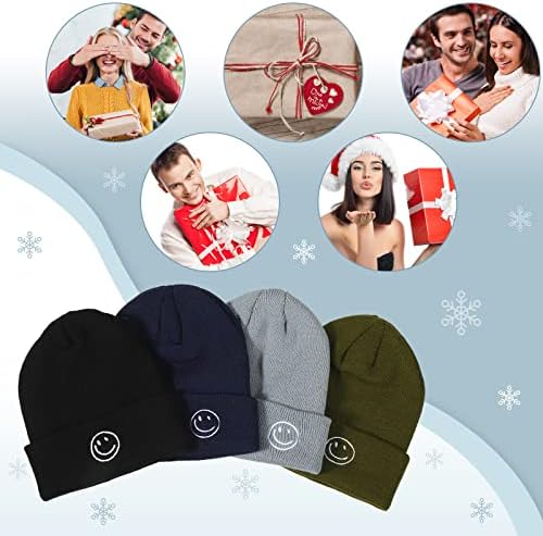 4 Parça için Gülümseme Yüz Beanies Şapka Kadın Erkek Kış Sıcak Gerilebilir Şapka Örgü Bere ile Tasarımlar için Kış Sıcak