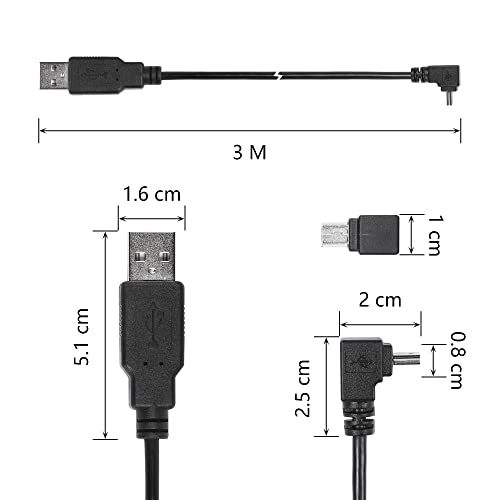 CERRXİAN 9.8 FT 90 Derece Mini USB Kablosu, Açı Mini USB B Erkek USB A 2.0 Erkek Veri Senkronizasyonu ve Şarj Kablosu Garmin