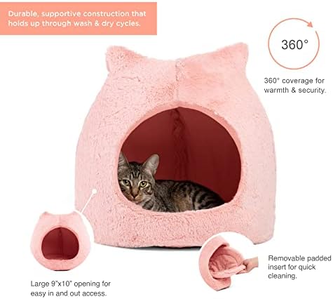 Kürklü Sheri Meow Hut'un En İyi Arkadaşları, Çıkarılabilir İnsertli 360 Derece Kapalı Kedi Yatağı Kubbesi, Makinede Yıkanabilir