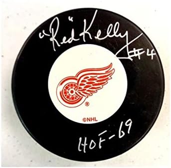 Kırmızı Kelly İmzalı Detroit Red Wings Hokey Diski w / HOF-69 Yazısı