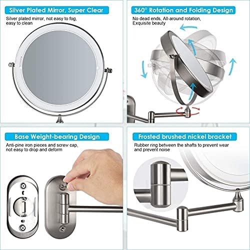 Nhlzj Temiz ve Parlak Makyaj Aynası USB Şarj Edilebilir LED Makyaj Aynası Uzatılabilir 360 Rotasyon, Yuvarlak Çift Taraflı Banyo