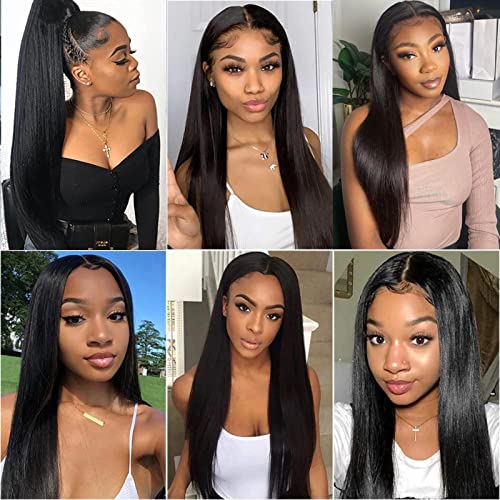 ISEE Saç Düz Dantel ön peruk İnsan Saç Siyah Kadınlar ıçin 14 Inç 4×4 Dantel Kapatma Peruk 10A Brezilyalı işlenmemiş insan saçı