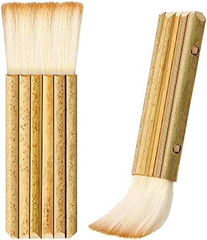 2 ADET Koyun Saç Hake Fırça, 1 7/8 Bambu Kolu Hake Blender Fırça için Suluboya / Çömlek/Fırın Yıkama / Toz Temizleme / Seramik