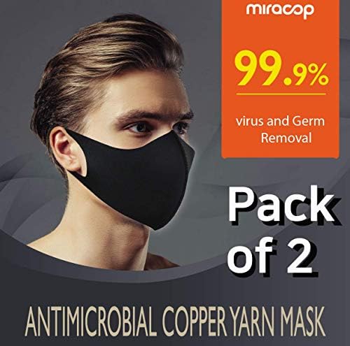 miracop Bakır İplik Maskesi (2'li Paket, Tekrar Kullanılabilir, Yıkanabilir) - Mükemmel Koruma Maskesi-Boyut M / Siyah Renk