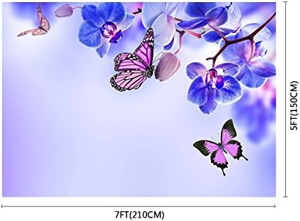 FUERMOR Arka Plan 7×5 ft Kelebekler ve Mavi Çiçekler Fotoğraf Backdrop Fotoğraf Sahne Odası Duvar RQ036