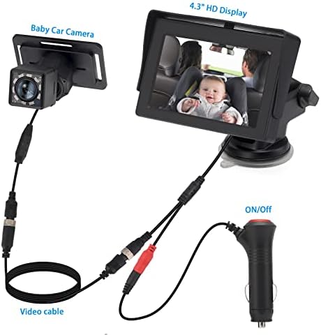 Bebek Araba Ayna Seti, 10LED kızılötesi kamera, Büyük Gece Görüş, 4.3 1080 P HD Ekran Tam Görünüm Bebek Ayna için Araba, Araba