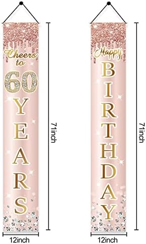 60th Doğum Günü Süslemeleri Kapı Banner için Kadın, pembe Gül Altın Şerefe için 60 Yıl Doğum Günü Zemin İşareti Parti Malzemeleri,