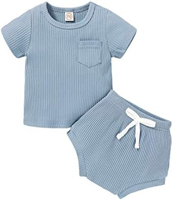 Yenidoğan Bebek Kız Erkek Yaz Giysileri Setleri Kısa Kollu Katı Romper + Şort Toddler Kıyafetler 2 Adet
