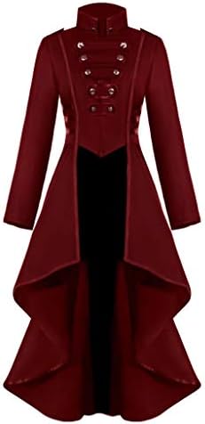 Kadınlar Gotik Koyu Retro Elbiseler, Lengthen Hem Uzun Kollu Balıkçı Yaka Tailcoat Ceketler Vintage Ortaçağ Korse Wrap