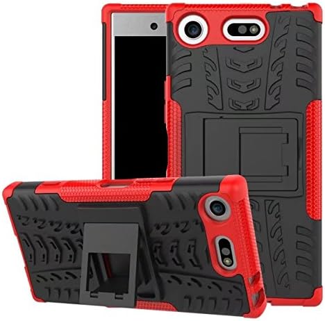 AMZPAY Çift Katmanlı Darbeye Dayanıklı Sağlam Zırh Vaka Kickstand Darbeye Koruma Sony Xperia ıçin XZ1 Kompakt Kırmızı
