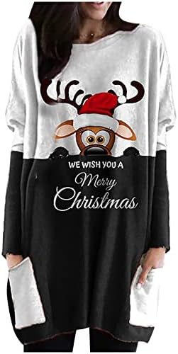 Noel Elbiseler Kadınlar ıçin 2021 Trendy Sevimli Ren Geyiği Ekose Baskı Uzun Kollu Gömlek Crewneck Tişörtü ıle Cepler