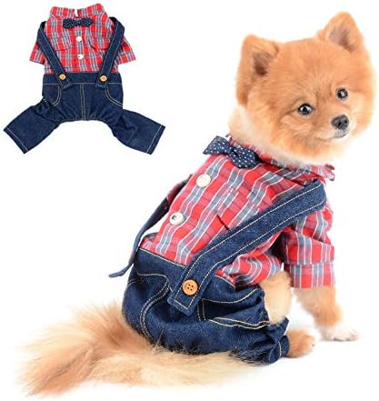 SELMAİ Köpek Kıyafetler Küçük Köpekler için Çocuk Yaz Ekose Gömlek ile Önlüğü Pantolon Tulum için Kediler Kostümleri Tek Parça