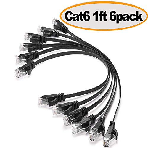 Cat 6 Ethernet Kablosu 1 ft Siyah-Düz İnternet Ağ Kablosu-Dayanıklı İnce Bilgisayar Kablosu Kısa-Sağlam Cat6 Yüksek Hızlı Patch