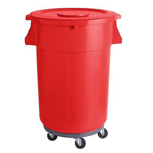 5 Paket! 176 Qt. / 44 Galon / 166 Kırmızı Yuvarlak İçerik Kutusu / Kapaklı ve Dolly'li Ticari Çöp Kutusu. Çöp kutusu Mutfak çöp
