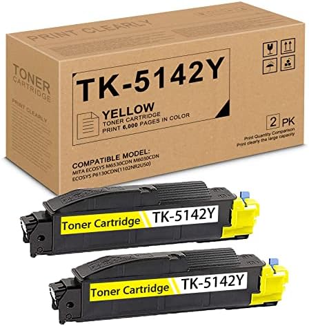 (2 Paket, Sarı) TK-5142Y Uyumlu TK-5142 TK5142 TK5142Y Toner Kartuşu Değiştirme için Kyocera ECOSYS P6130cdn (1102NR2US0) Mita