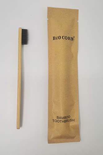 BİYO MISIR Bambu Diş Fırçası, Doğal Ahşap, Doğal Çevre Dostu Biyobozunur Kömür Diş Fırçaları, Ayrı Ayrı Mühürlü (24 Paket)