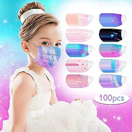 AKİMPE Tek Kullanımlık Çocuk Yüz Maskesi, Çocuklar için 3 Katmanlı Yüz Kaplaması Erkek Kızlar için Yıldızlı Gökyüzü Baskı Tasarımı(100