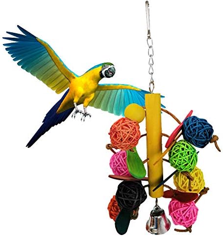 ÖTÜCÜ Orta ve Küçük Papağan Oyuncaklar-Renkli Papağan Oyuncak Rattan Topu Çan Salıncak Kuş Parakeet Asılı evcil hayvan kafesi