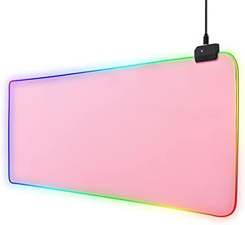 RGB Oyun Mouse Pad Pembe, Büyük Genişletilmiş Parlayan Led Mousepad ile 14 Aydınlatma Modları, Kaymaz Kauçuk Taban Bilgisayar