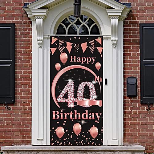 Bumqvıy 40th Doğum Günü Kapı Afiş Zemin Süslemeleri Kadınlar için, Gül Altın Mutlu 40 Yaşındaki Doğum Günü Partisi Kapı Kapak