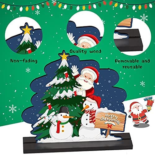 3 Adet Noel Ahşap Masa Süslemeleri, ahşap Kardan Adam Santa Ren Geyiği Masa Işareti Oturma Odası Noel Tatil Parti Yemeği Sehpa