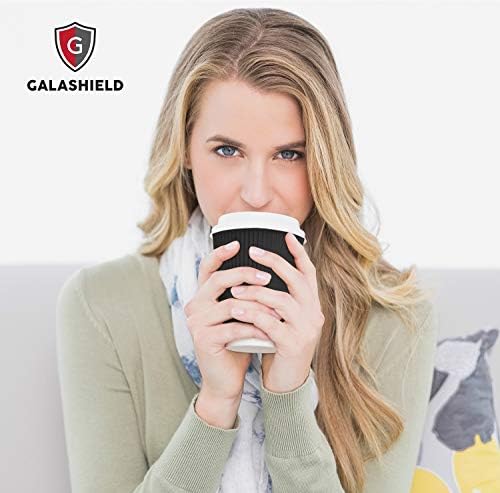 Galashield 50 Paket Tek Kullanımlık Sıcak Kağıt Kahve Fincanları Kapaklı 12 Oz Dalgalanma Karıştırma Çubukları ve Peçeteler (Siyah)