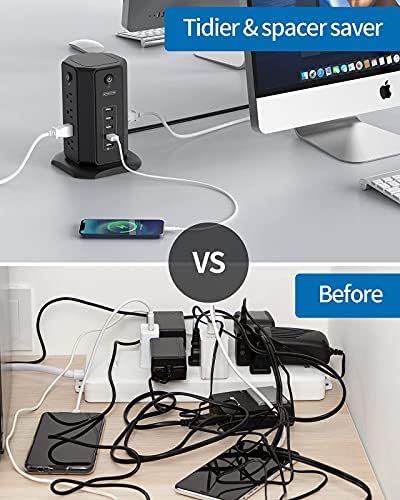 USB'li 15 ft Uzun Uzatma Kablosu Güç Şeridi, 3 Çıkışlı 2 USB'li NTONPOWER Düz Fişli Güç Şeridi, ETL Listelenen, Ev, Ofis, Yurt