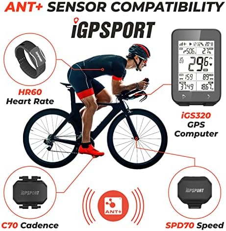 ıGPSPORT ıGS320 GPS Kablosuz Bisiklet Bilgisayar w/ HR60 Kalp Hızı, M80 Montaj, SPD70 Hız ve CAD70 Ritim Sensörleri ve Wearable4U