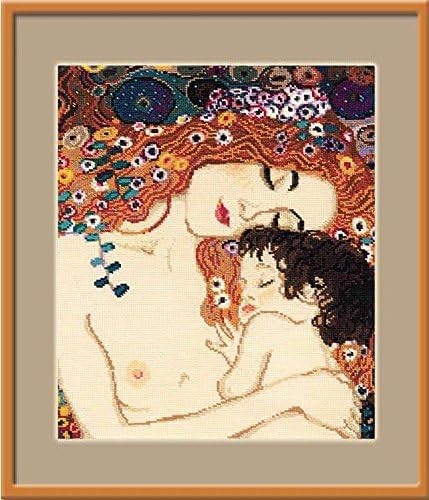 RİOLİS 916-G. Klimt'in Resminden Sonra Anne Sevgisi-Sayılan Çapraz Dikiş Kiti 12 x 14 14 Sayım Beyaz AİDA 24 Renk
