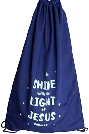 İsa'nın ışığıyla Parlayın Karanlıkta Parlayan Mavi İpli Çanta, 10 inç x 15 İnç