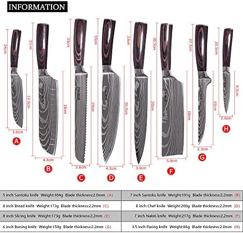 MANCROZ şef Bıçağı Setleri 8 Parça, mutfak Bıçak Seti İle Kılıflar, yüksek Karbon Katı Ahşap Kolu Bıçak Seti İçin Et Sebze Meyve