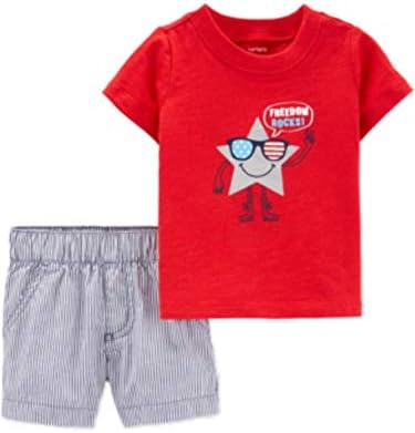 Carter'ın bebek bebek erkek kırmızı özgürlük kayalar vatansever T-Shirt şort 2 Adet Set 3m