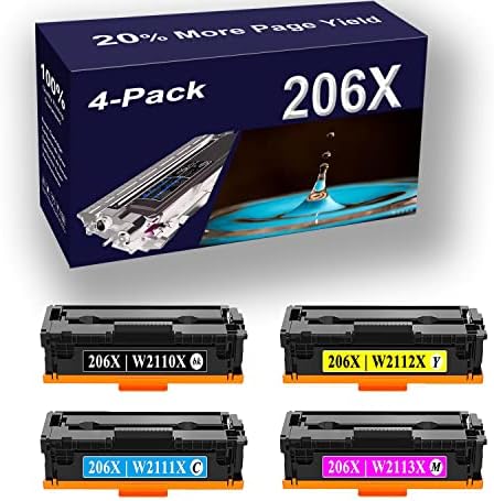 4-Pack (BK+C+Y+M) Uyumlu Toner Kartuşu Yüksek Verim HP yedek malzemesi 206X(Çipsiz) (W2110X+W2111X+W2112X+W2113X) Lazer Toner