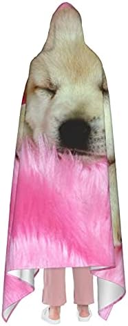 Çocuklar için Pembe Köpek Kapüşonlu Battaniye Peluş Açık Giyilebilir Atmak Battaniye Bornoz Kanepe Uyku Seyahat Yatak 80 X 60