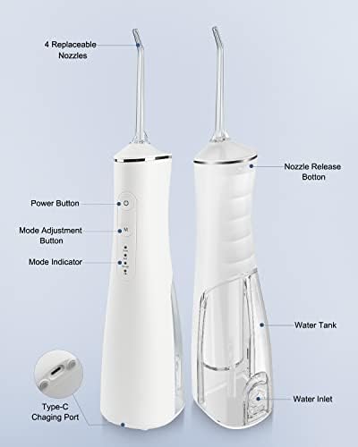 Akülü diş duşu Diş Temizleyici, Diş Ağız Irrigator ile 4 Jet İpuçları, 3 Modları, IPX7 Su Geçirmez, Taşınabilir ve Şarj Edilebilir
