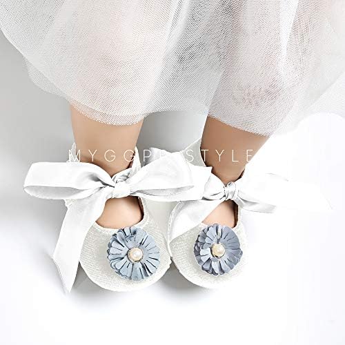 SOFMUO Bebek Kız Mary Jane Flats Bebek Kaymaz Ilmek Bale Terlik Yenidoğan Prenses Elbise Düğün Ayakkabı Toddler Ilk Yürüyüşe