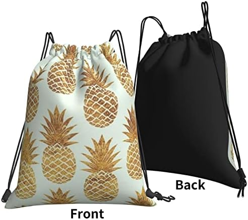 Altın ananas ipli sırt çantası, spor salonu Sackpack çanta Yoga spor yüzme seyahat plaj için