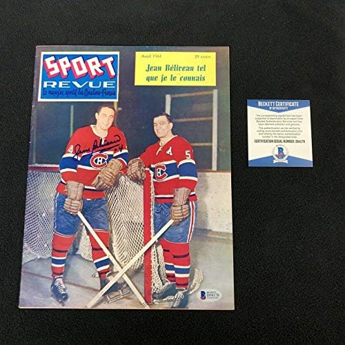 Jean Beliveau İmzalı Montreal Canadiens 1961 Spor Revü Dergisi Beckett COA-İmzalı NHL Dergileri
