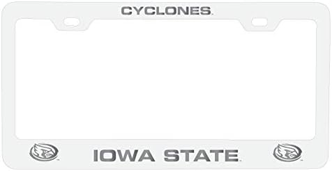 Iowa Eyaleti Siklonları Kazınmış Metal Plaka Çerçevesi Beyaz