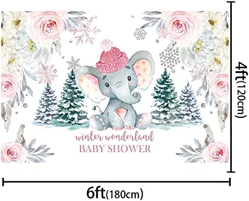 Crefelicid 6x4ft Kış Fil Bebek Duş Zemin Pembe ve Beyaz Çiçek Kar Tanesi Orman Karlı Bebek Kız Bebek Duş Kış Wonderland Banner