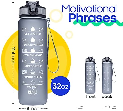Gıotto 32oz Sızdırmaz BPA İçermeyen İçme Suyu Şişesi, Fitness ve Açık Hava Meraklıları için Gün boyunca Yeterli Su İçmenizi Sağlamak