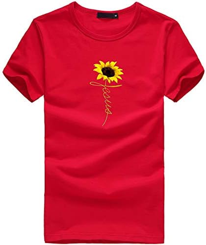 Ayçiçeği Gömlek Kadınlar için Sevimli Grafik Tee Genç Kız İlham T Shirt Trendy Rahat Kısa Kollu İnanç Üst Bluz